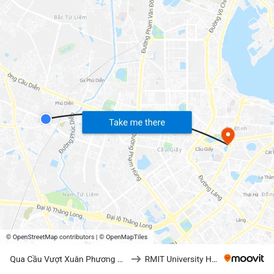 Qua Cầu Vượt Xuân Phương 100m to RMIT University Hanoi map