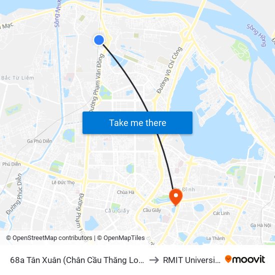 68a Tân Xuân (Chân Cầu Thăng Long) - Bắc Từ Liêm to RMIT University Hanoi map