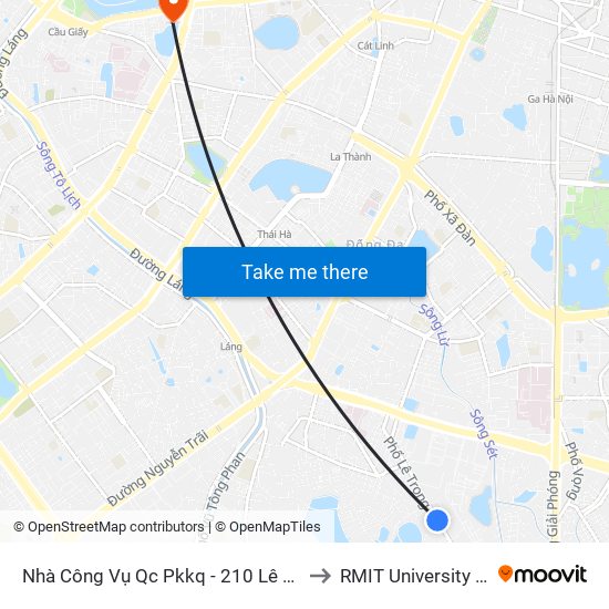 Nhà Công Vụ Qc Pkkq - 210 Lê Trọng Tấn to RMIT University Hanoi map