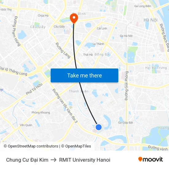Chung Cư Đại Kim to RMIT University Hanoi map