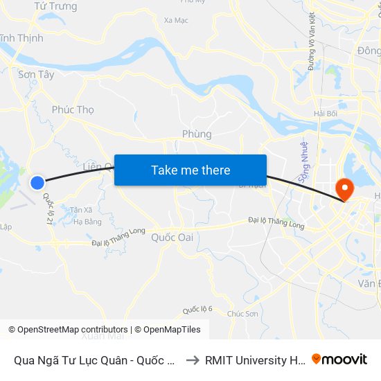 Qua Ngã Tư Lục Quân - Quốc Lộ 21a to RMIT University Hanoi map