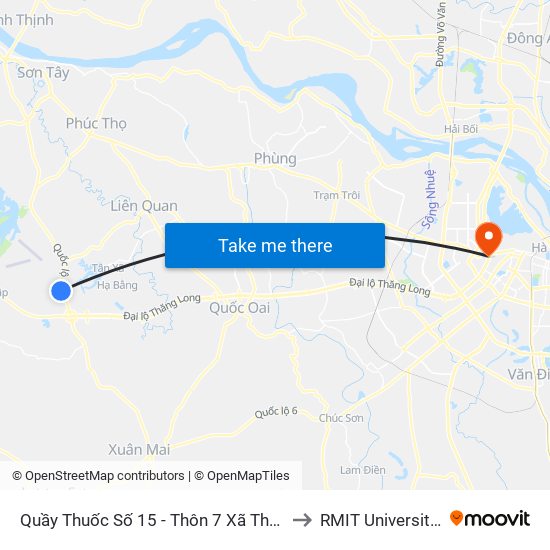 Quầy Thuốc Số 15 - Thôn 7 Xã Thạch Hòa - Ql21 to RMIT University Hanoi map