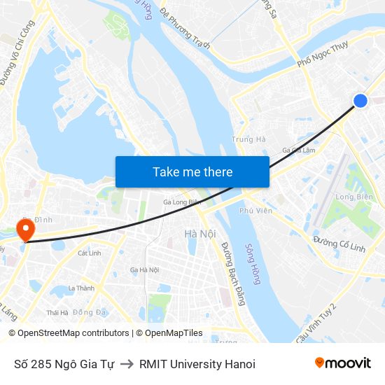 Số 285 Ngô Gia Tự to RMIT University Hanoi map