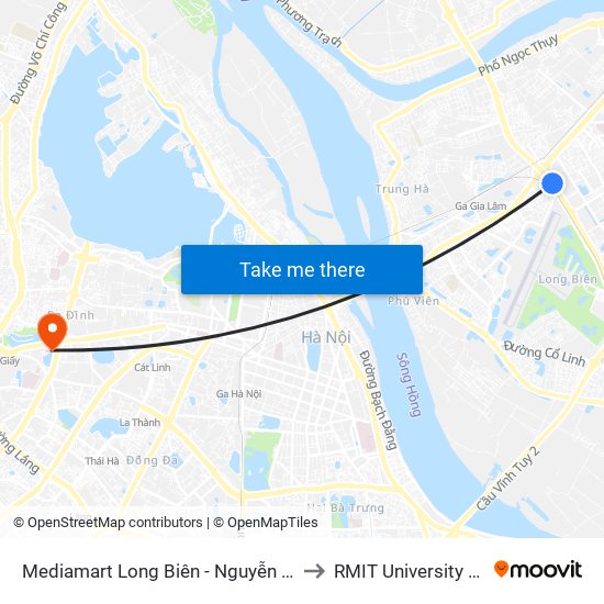 Mediamart Long Biên - Nguyễn Văn Linh to RMIT University Hanoi map