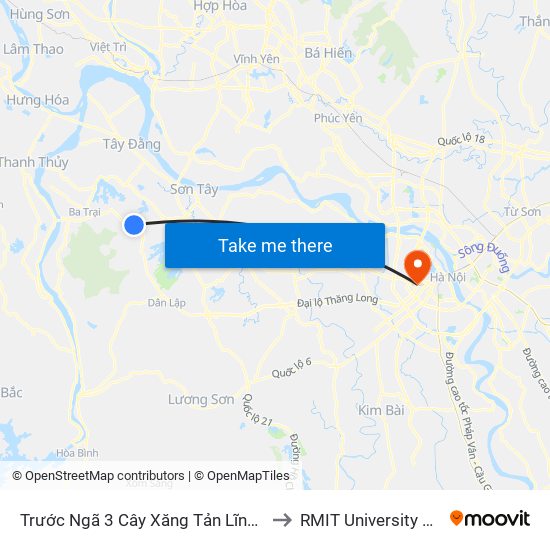 Trước Ngã 3 Cây Xăng Tản Lĩnh 100m to RMIT University Hanoi map