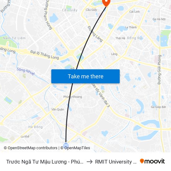 Trước Ngã Tư Mậu Lương - Phúc La 50m to RMIT University Hanoi map