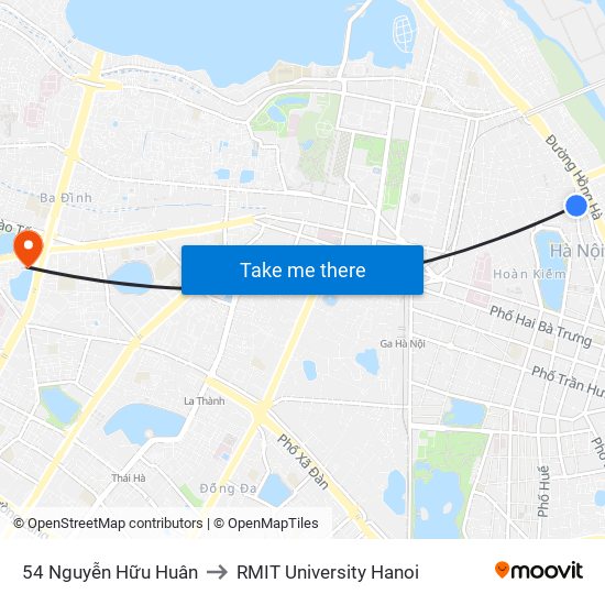 54 Nguyễn Hữu Huân to RMIT University Hanoi map