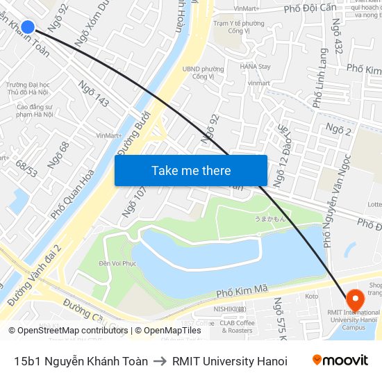 15b1 Nguyễn Khánh Toàn to RMIT University Hanoi map