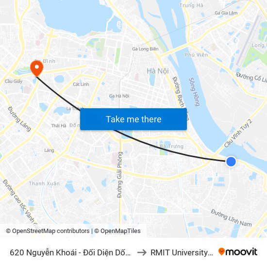 620 Nguyễn Khoái - Đối Diện Dốc Đoàn Kết to RMIT University Hanoi map