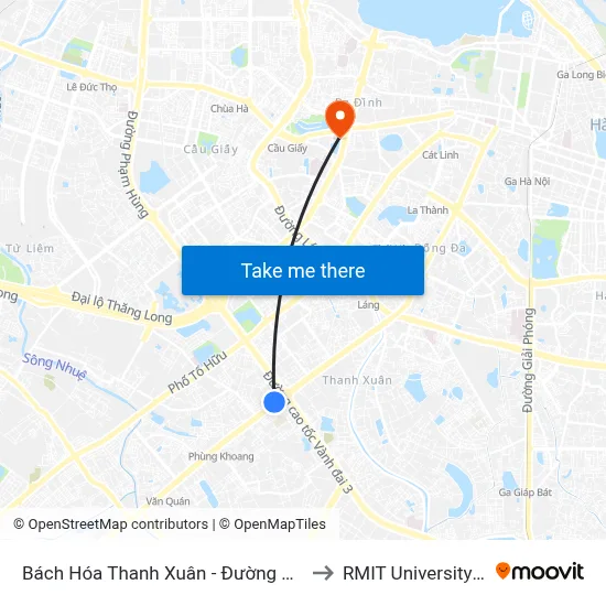 Bách Hóa Thanh Xuân - Đường Nguyễn Trãi to RMIT University Hanoi map