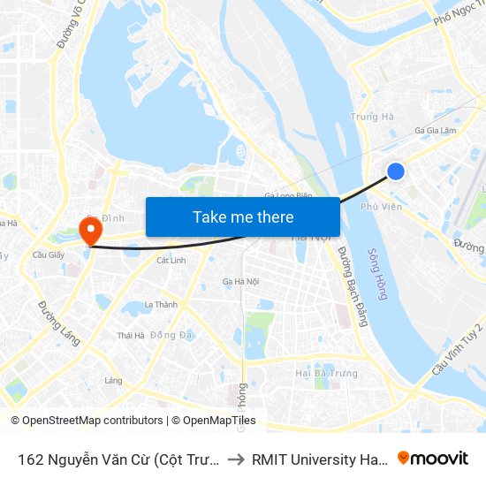 162 Nguyễn Văn Cừ (Cột Trước) to RMIT University Hanoi map