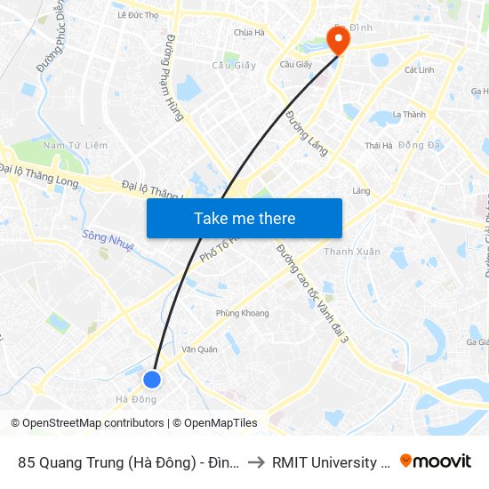 85 Quang Trung (Hà Đông) - Đình Cầu Đơ to RMIT University Hanoi map