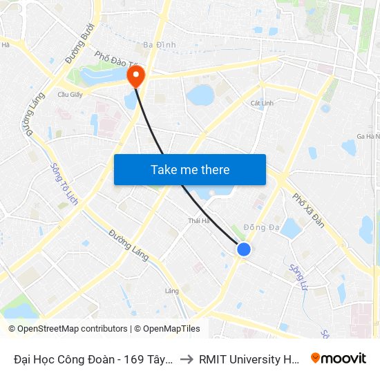 Đại Học Công Đoàn - 169 Tây Sơn to RMIT University Hanoi map