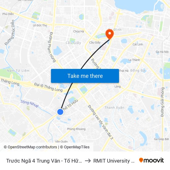 Trước Ngã 4 Trung Văn - Tố Hữu 100m to RMIT University Hanoi map