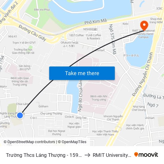 Trường Thcs Láng Thượng - 159 Chùa Láng to RMIT University Hanoi map