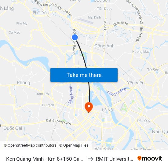 Kcn Quang Minh - Km 8+150 Cao Tốc Btl-Nb to RMIT University Hanoi map