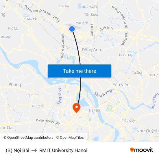 (B) Nội Bài to RMIT University Hanoi map