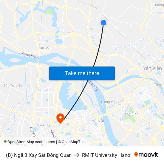 (B) Ngã 3 Xay Sát Đông Quan to RMIT University Hanoi map