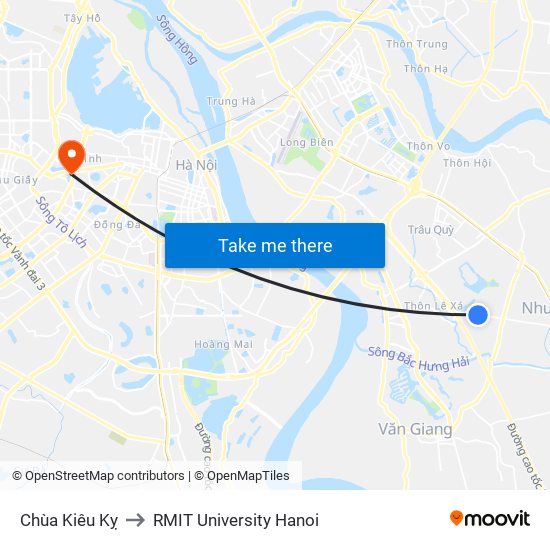 Chùa Kiêu Kỵ to RMIT University Hanoi map