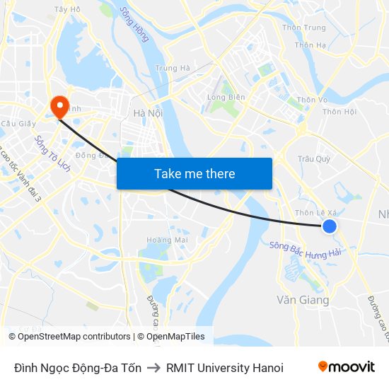 Đình Ngọc Động-Đa Tốn to RMIT University Hanoi map