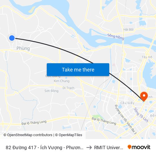 82 Đường 417 - Ích Vượng - Phương Đình - Đan Phượng to RMIT University Hanoi map