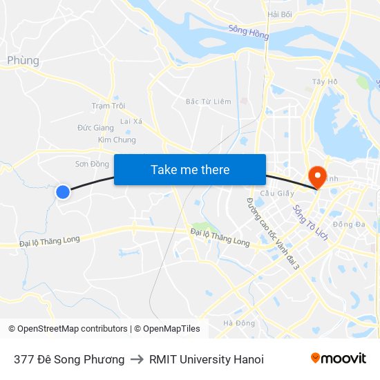 377 Đê Song Phương to RMIT University Hanoi map