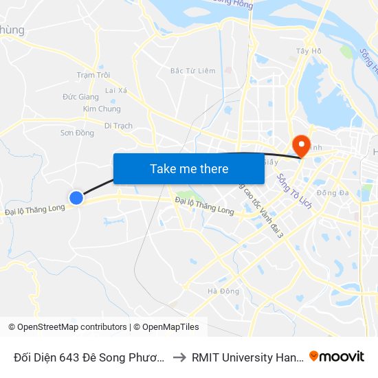 Đối Diện 643 Đê Song Phương to RMIT University Hanoi map