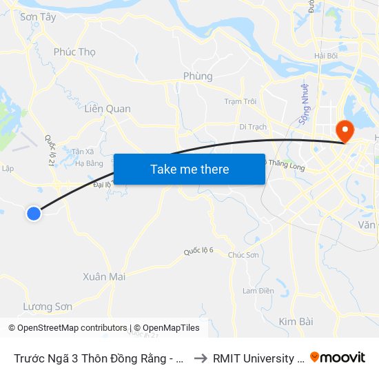 Trước Ngã 3 Thôn Đồng Rằng - Đông Xuân to RMIT University Hanoi map