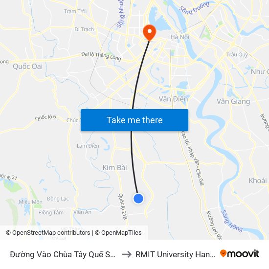 Đường Vào Chùa Tây Quế Sơn to RMIT University Hanoi map