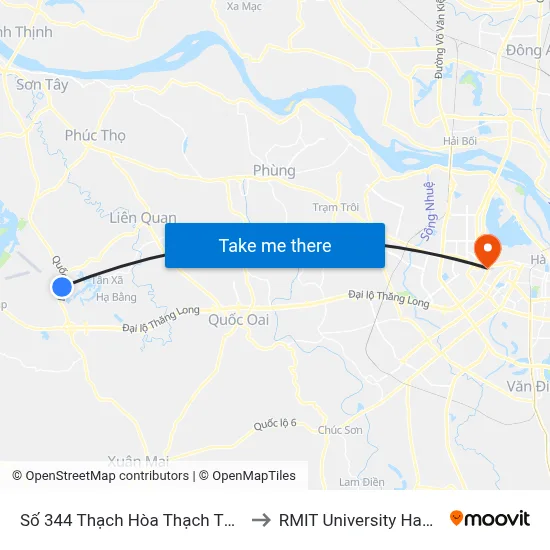 Số 344 Thạch Hòa Thạch Thất to RMIT University Hanoi map