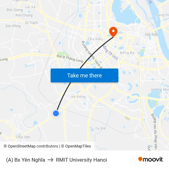 (A) Bx Yên Nghĩa to RMIT University Hanoi map