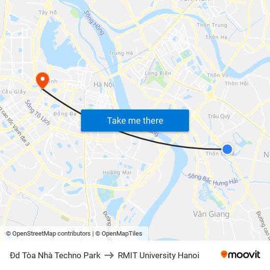 Đd Tòa Nhà Techno Park to RMIT University Hanoi map