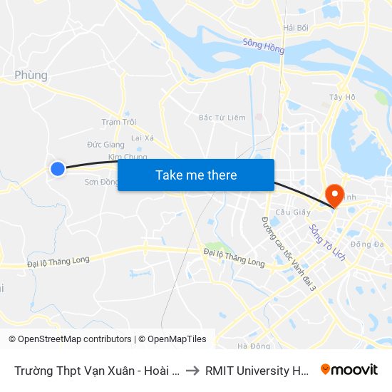 Trường Thpt Vạn Xuân - Hoài Đức to RMIT University Hanoi map