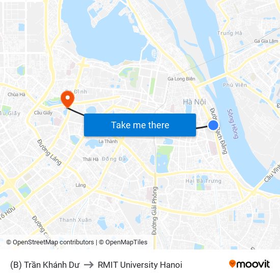 (B) Trần Khánh Dư to RMIT University Hanoi map