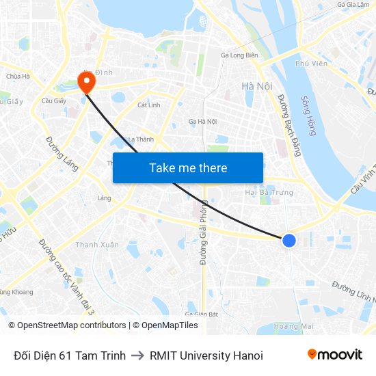Đối Diện 61 Tam Trinh to RMIT University Hanoi map