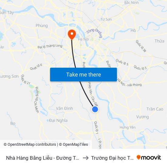 Nhà Hàng Bằng Liễu - Đường Trục Huyện Thao Chính to Trường Đại học Thủ đô Hà Nội map