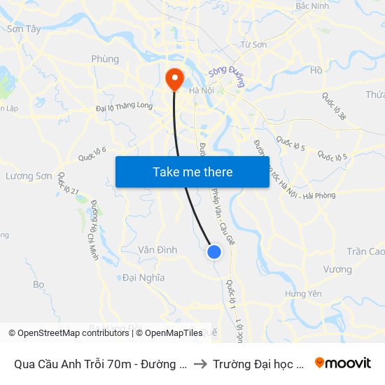 Qua Cầu Anh Trỗi 70m - Đường Trục Huyện Thao Chính to Trường Đại học Thủ đô Hà Nội map