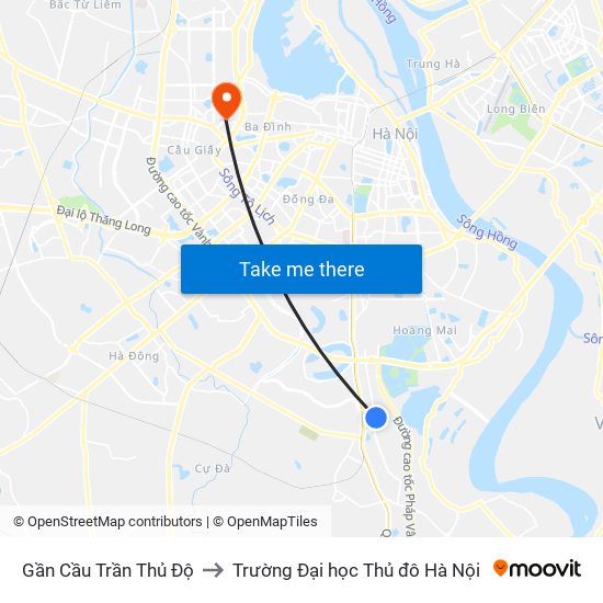 Gần Cầu Trần Thủ Độ to Trường Đại học Thủ đô Hà Nội map