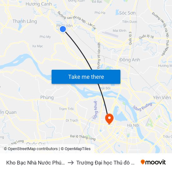 Kho Bạc Nhà Nước Phúc Yên to Trường Đại học Thủ đô Hà Nội map