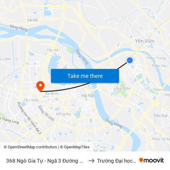 368 Ngô Gia Tự - Ngã 3 Đường Vào Công An Quận Long Biên to Trường Đại học Thủ đô Hà Nội map