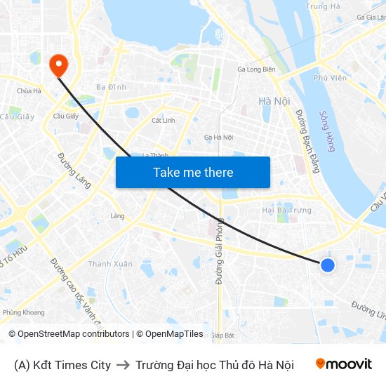 (A) Kđt Times City to Trường Đại học Thủ đô Hà Nội map