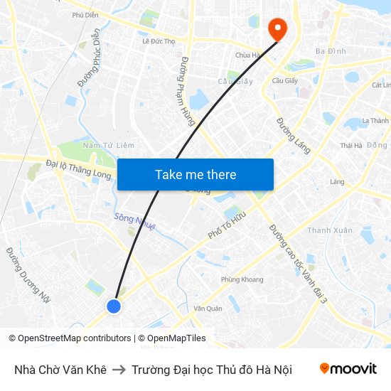 Nhà Chờ Văn Khê to Trường Đại học Thủ đô Hà Nội map