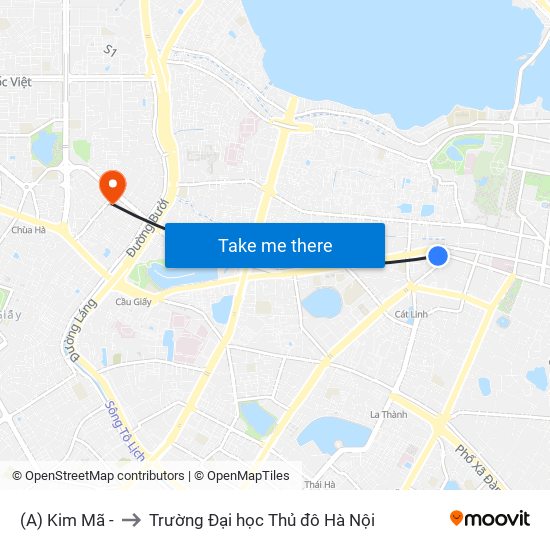 (A) Kim Mã - to Trường Đại học Thủ đô Hà Nội map