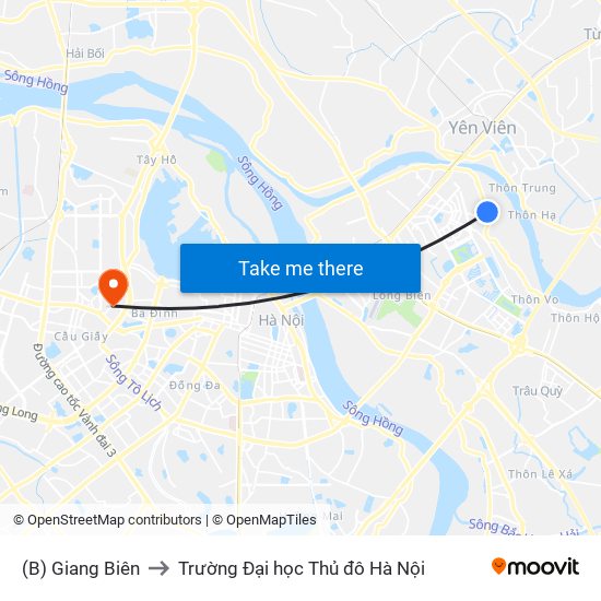 (B) Giang Biên to Trường Đại học Thủ đô Hà Nội map