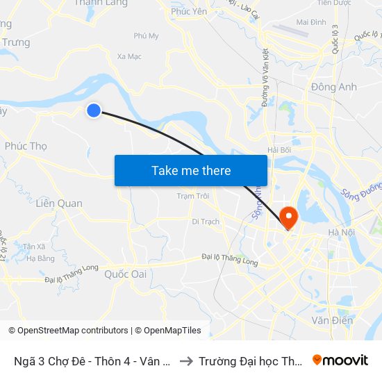 Ngã 3 Chợ Đê - Thôn 4 - Vân Nam - Phúc Thọ to Trường Đại học Thủ đô Hà Nội map