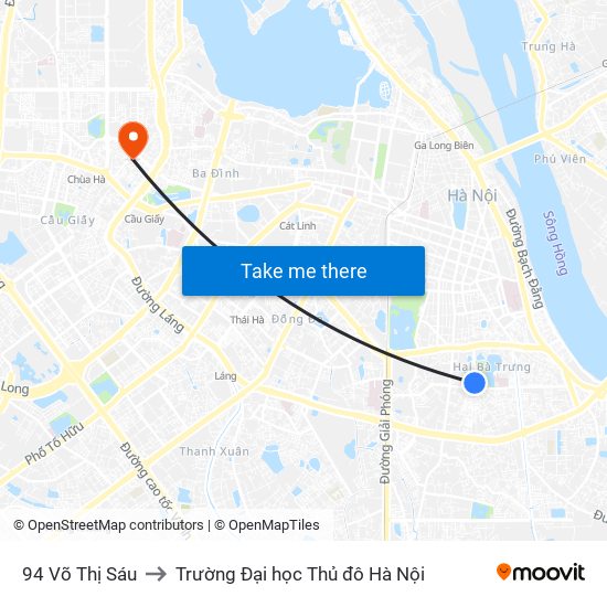 94 Võ Thị Sáu to Trường Đại học Thủ đô Hà Nội map
