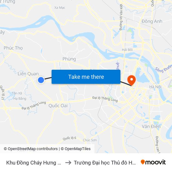 Khu Đồng Cháy Hưng Ngải to Trường Đại học Thủ đô Hà Nội map