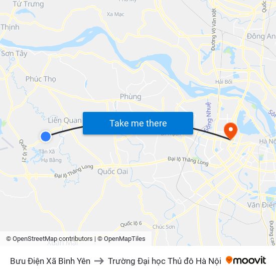 Bưu Điện Xã Bình Yên to Trường Đại học Thủ đô Hà Nội map