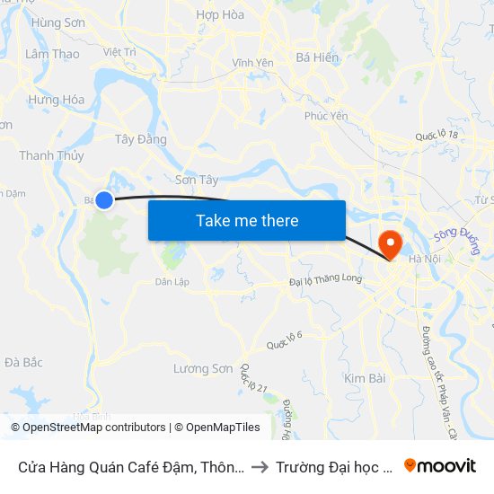 Cửa Hàng Quán Café Đậm, Thôn 6, Tam Uy, Ba Trại, Ba Vì to Trường Đại học Thủ đô Hà Nội map