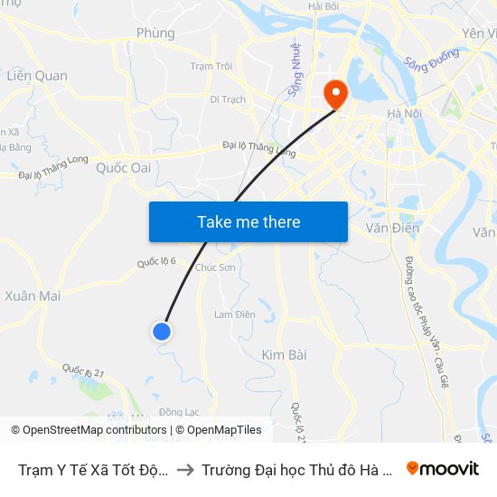 Trạm Y Tế Xã Tốt Động to Trường Đại học Thủ đô Hà Nội map